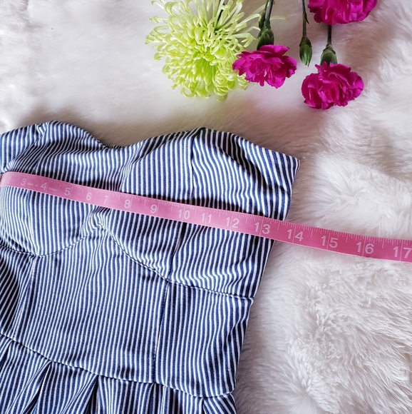 Blue Striped Floral Dress with Removable Straps - Picture 14 of 16